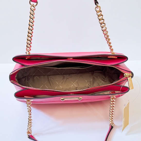 Michael Kors Whitney Medium Tote Shoulder Bag Qulited Stripe Electric Pink - Picture 11 of 16